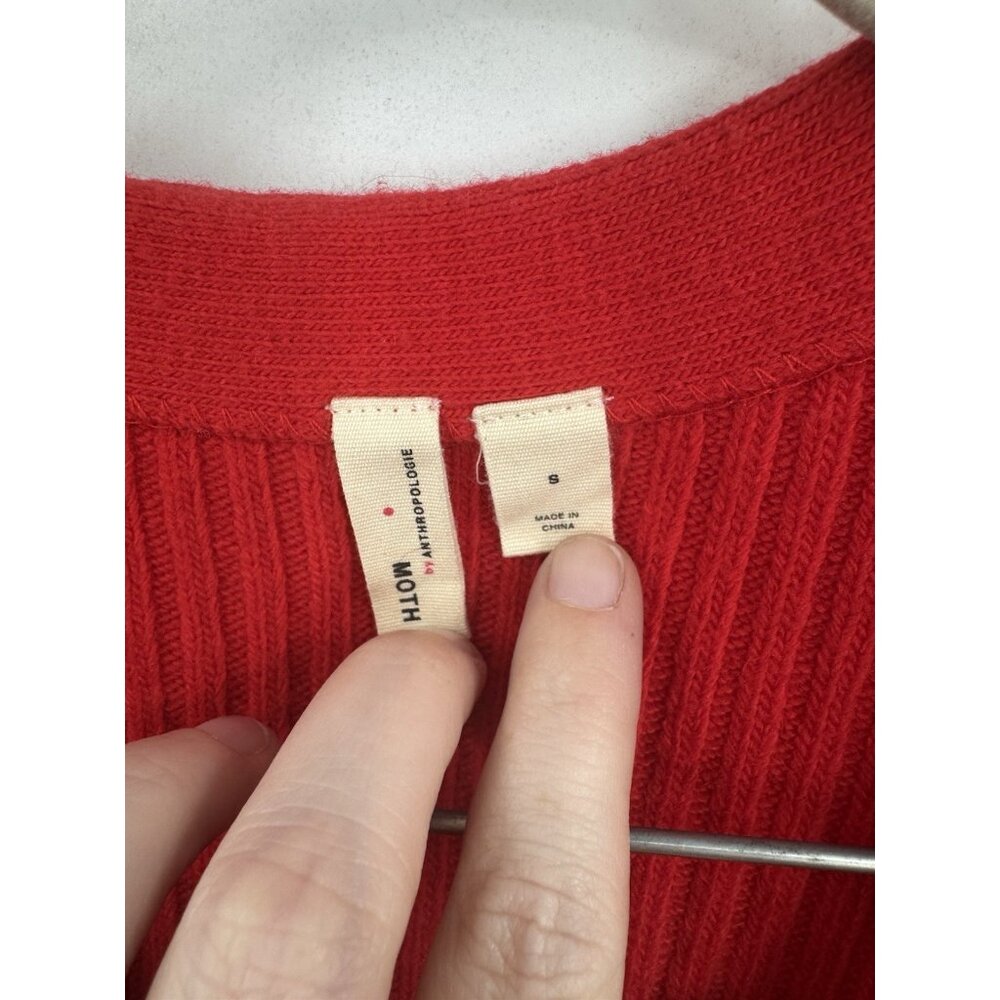 Moth By Anthropologie Bell Sleeve Cardigan Women Small Red Preppy Romantic - Picture 4 of 11